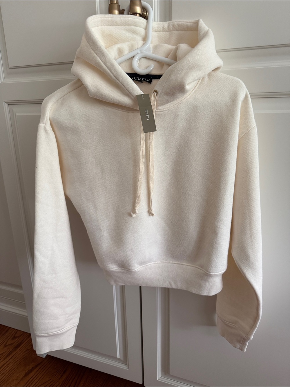 J. Crew Off-White Cropped Drawstring Hoodie, soft interior M (runs small) NWT